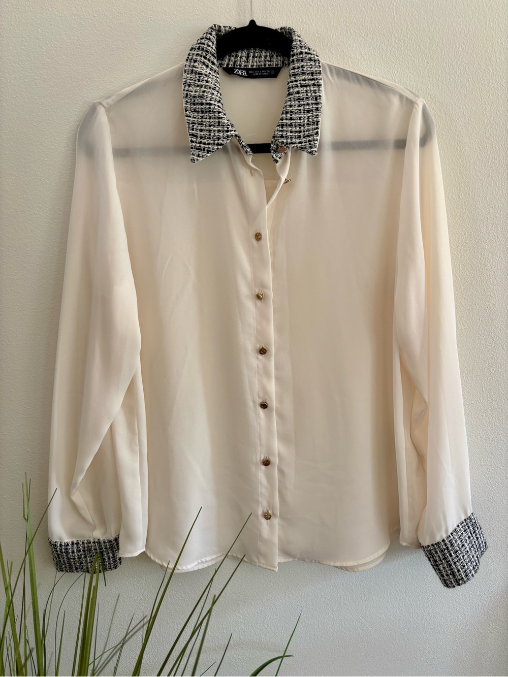 Zara | Cream Blouse with Tweed